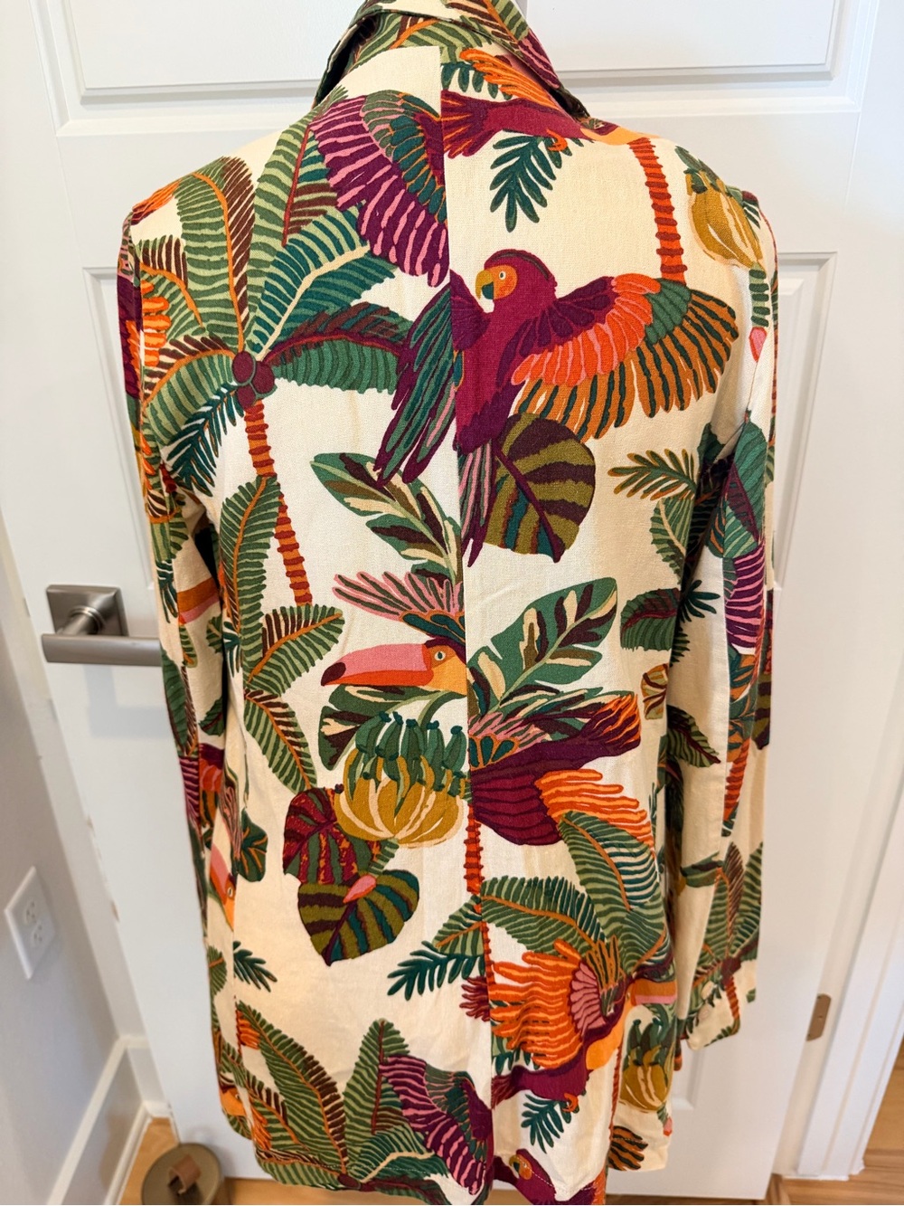 FARM Rio Macaw Mix Tropical Linen Blend Blazer Jacket Large - Picture 7 of 9